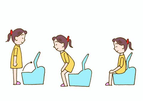 洋式トイレに座る女の子 女の子,かわいい,女児,子供,女性,動作,流れ,自動,オート,機能のイラスト素材
