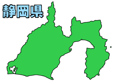 少しゆるい静岡県地図 書き文字 静岡県,静岡,地図,中部地方,東海地方,ゆるい,手描き,日本地図,線画,緑のイラスト素材
