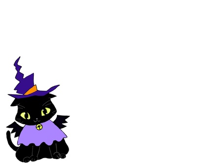 ハロウィン黒猫フレーム ハロウィン,黒猫,フレーム,カワイイ,ペット,動物,紫色,黒色,帽子のイラスト素材
