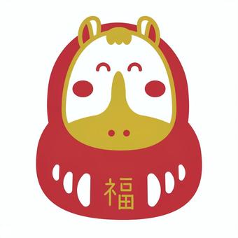 午年の年賀状素材、笑顔の赤い馬のだるま