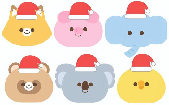 どうぶつサンタ02 動物,サンタ,クリスマス,きつね,ぶた,ぞう,たぬき,コアラ,ひよこ,かわいいのイラスト素材