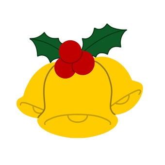 クリスマス素材｜ヒイラギとベルのイラスト クリスマス,冬,ベル,鈴,オーナメント,柊,葉っぱ,イベント,飾り,12月のイラスト素材