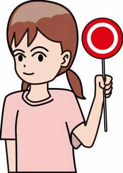 女の子丸　 女の子,丸,正解,クイズ,持つ,子供,小学生,笑顔,表情,線画のイラスト素材