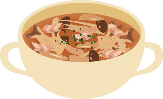 きのこコンソメスープ きのこ,秋,スープ,コンソメスープ,ベーコン,玉ねぎ,茸,しめじ,えのきだけ,まいたけのイラスト素材
