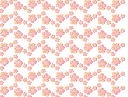 水彩かわいい梅柄波背景 梅柄,和柄,和紙,和風,濃淡,おしゃれ,日本,メッセージ,カード,ポストカードのイラスト素材