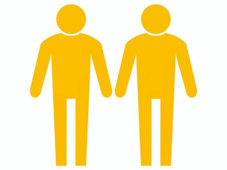 人物　二人　黄色 人物,人,ピクトグラム,2人,アイコン,黄色,シルエット,立ってる人,立つ,棒立ちのイラスト素材