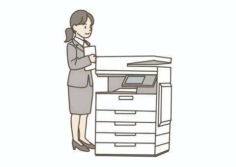 コピー機で資料をコピーするスーツ女性 スーツ,女性,コピー機,コピー,印刷,資料作成,ビジネスウーマン,オフィスワーク,書類,ペーパーのイラスト素材