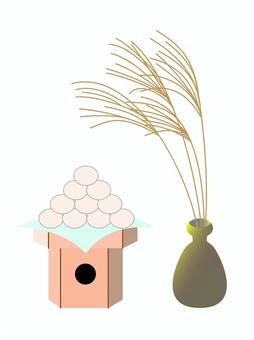 Illustration, tsukimi dumplings, offering, rinse, JPG and PNG