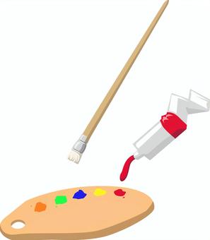 絵筆とパレット 画材,絵筆,パレット,絵具,商用フリー,デフォルメ,ベクター,イラストのイラスト素材
