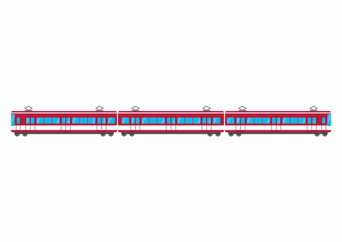 赤い電車（3両・横向き）のイラスト 電車,3両,横,横向き,列車,鉄道,車両,交通,ローカル線,公共交通機関のイラスト素材