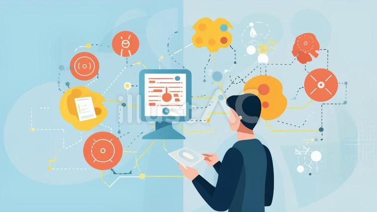 大規模言語モデルAIコンセプトイラスト 脳,知恵,テクノロジーのイラスト素材