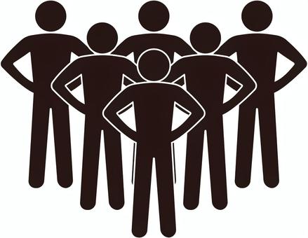 威張る集団２ ピクトグラム,人間,シルエット,集団,威張る,白黒,棒人間,シンプル,イラスト,アイコンのイラスト素材