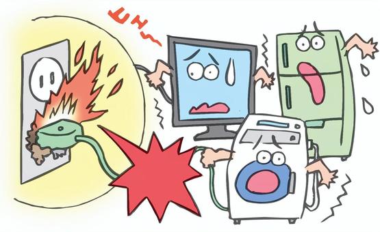 コンセント火災 コンセント火災,コンセント,コンセントプラグ,埃,汚れ,出火,火災,火事,原因,注意のイラスト素材