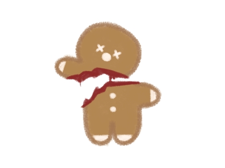 割れたジンジャーマンクッキー ジンジャークッキー,ジンジャーマン,クッキー,割れた,チョコ,血,パキッ,食べる,失敗,痛いのイラスト素材