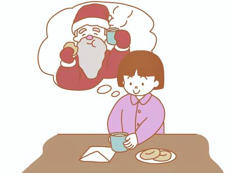 サンタさんにお菓子を準備する女の子 サンタさん,サンタクロース,クリスマス,イブ,子供,女の子,お菓子,ドーナツ,カップ,飲み物のイラスト素材