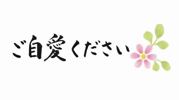 筆文字「ご自愛ください」水彩風花あしらい ご自愛ください,筆文字,毛筆,手書き,花,小花,葉,水彩風,挨拶,メッセージのイラスト素材