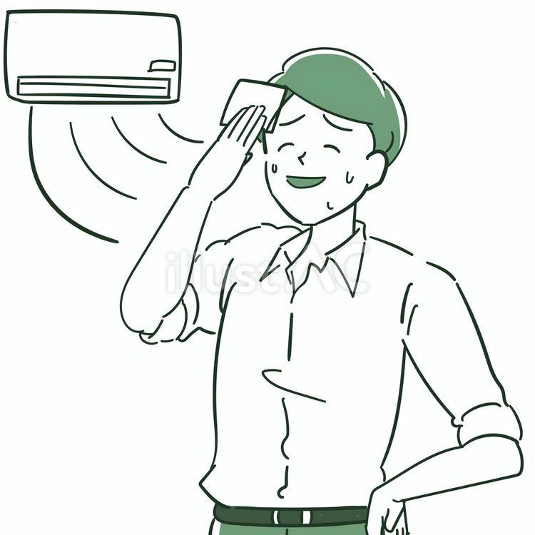 エアコンの下で涼むビジネス男性 新社会人,社会人,会社員のイラスト素材