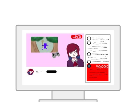 推しVの配信に投げ銭をする画面 推し活,投げ銭,ライブ配信,手描き,ネットアイドル,ゲーム実況,課金,バーチャル,バーチャルアイドル,バーチャルライバーのイラスト素材