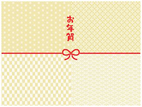 お年賀デザインテンプレート 金色和柄 お年賀,年賀,正月,和柄,和風,麻の葉,七宝,青海波,金色,和モダンのイラスト素材