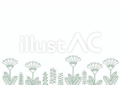 草花の線画フレーム(横書・緑)