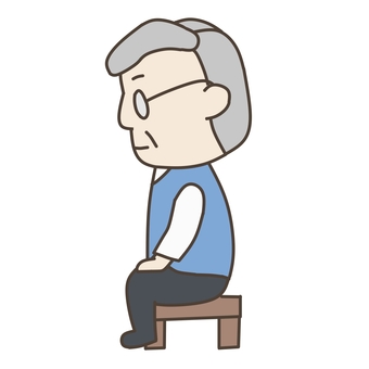 小さな椅子に腰かけるおじいちゃん おじいちゃん,親父,祖父,高齢者,シニア,お年寄り,しわ,メガネ,老眼鏡,老後のイラスト素材