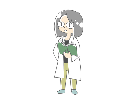 本を片手に説明する眼鏡の女性 説明,解説,講義,講座,授業,科学者,教授,先生,女性,眼鏡のイラスト素材