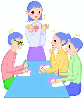勉強会 勉強会,pta,女性,男性,話合い,大人,複数人,プリント,手描き,セミナーのイラスト素材