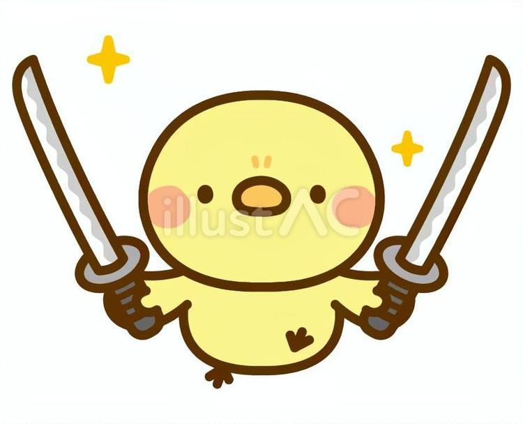 二刀流のひよこ ひよこ,二刀流,剣士のイラスト素材