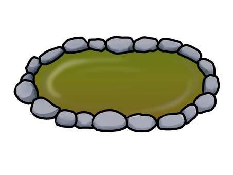 濁った池 池,濁り,手描き,和風,庭園,石,シンプル,背景透過,カラーイラスト,汚れのイラスト素材