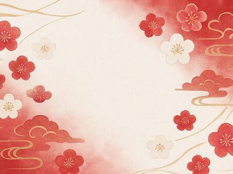 105.背景 和風,和柄,和背景,梅,梅の花,梅模様,紅梅,白梅,花柄,和紙風のイラスト素材