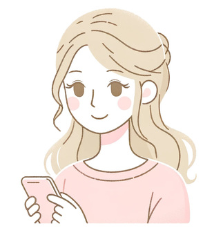 Illustration of a woman operating a smartphone ⑤, , JPG and PNG