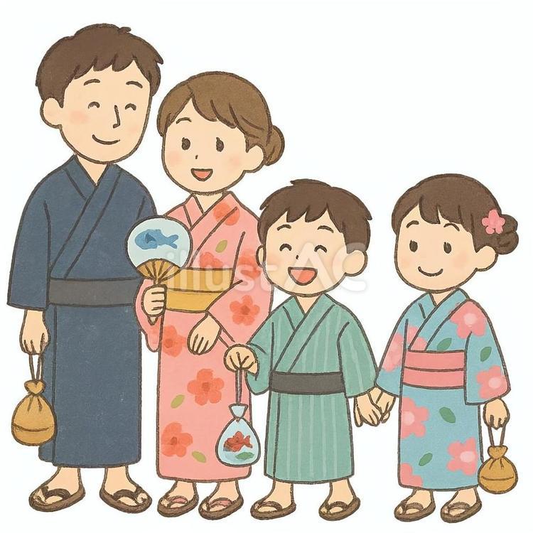 浴衣を着た家族 家族,浴衣,夏のイラスト素材