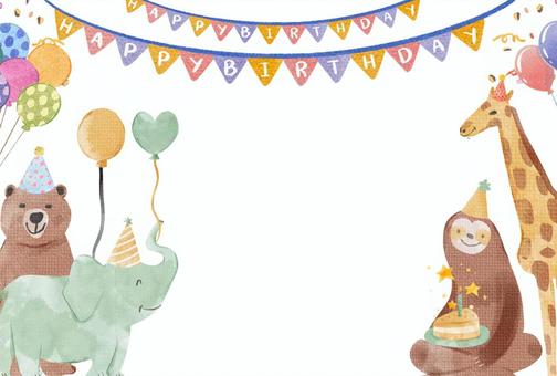 Festive birthday postcard with animals, un compleanno, una celebrazione, palloncino, JPG and PNG