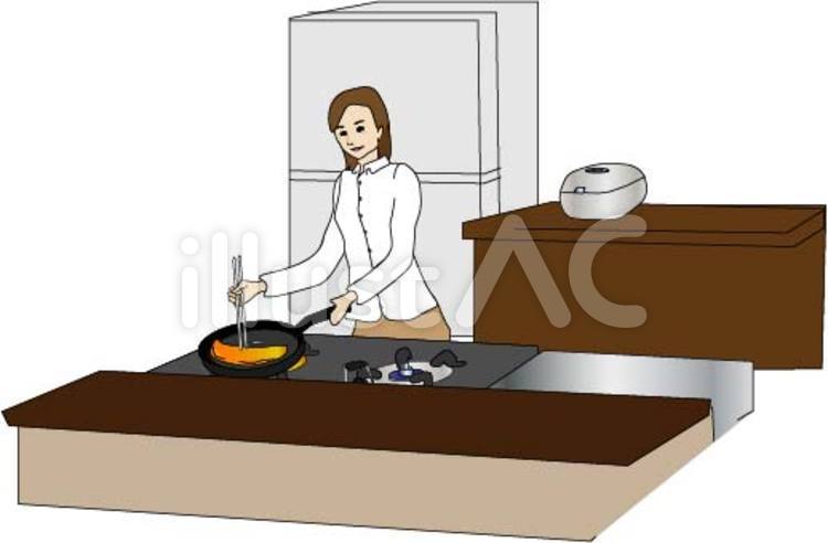 料理をする女性　 女性,キッチン,台所のイラスト素材
