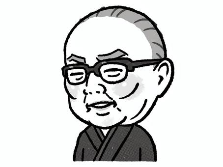 井伏鱒二 井伏鱒二,似顔絵,肖像画,ゆるい,かわいい,手描き,デフォルメ,歴史,人物,上半身のイラスト素材