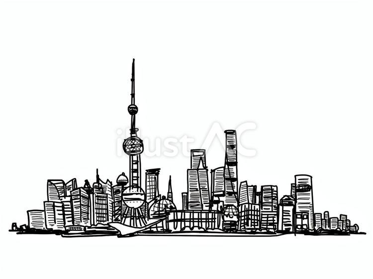 線画の上海 上海,線画,ビルのイラスト素材