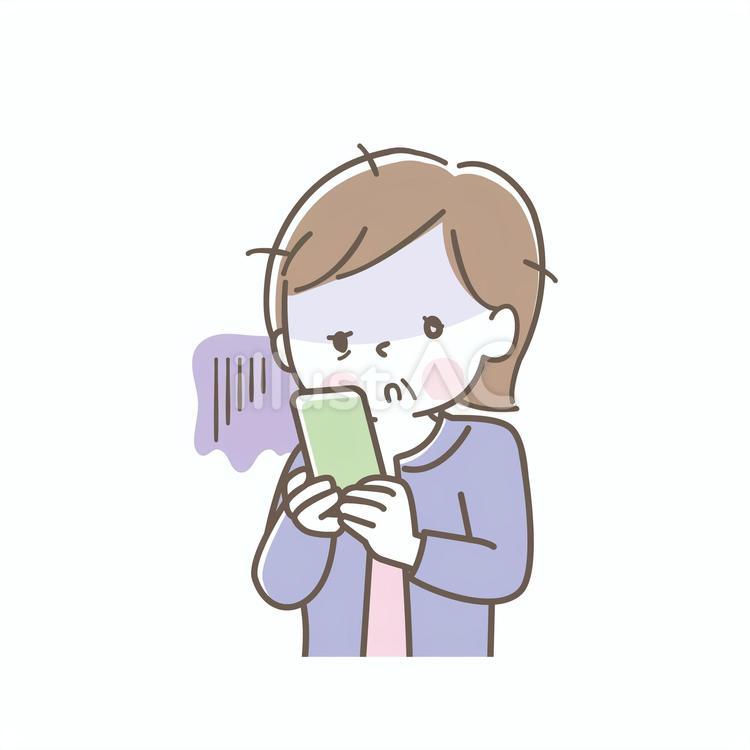 スマホの操作で不安な顔の中年女性 スマホ,中年,ミドルのイラスト素材
