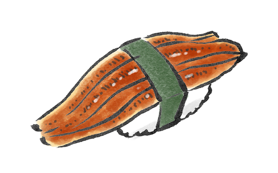 穴子握りのイラスト 寿司,穴子,握り,魚,生もの,日本,伝統,食文化,食事,お祝いのイラスト素材