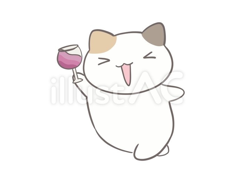 ワインを持って乾杯する三毛猫 ワイン,ワイングラス,乾杯のイラスト素材