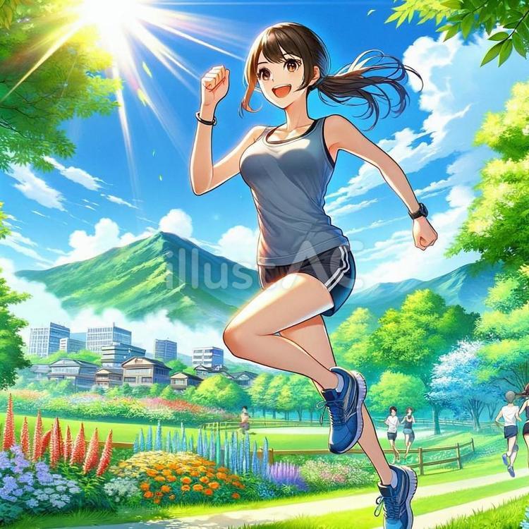 気持ちよく走る女性 女性,美人,綺麗のイラスト素材
