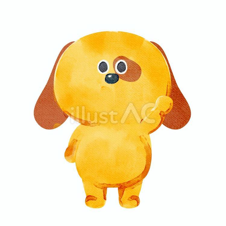 水彩画_ハイと手をあげる犬_01 犬,動物,手描きのイラスト素材