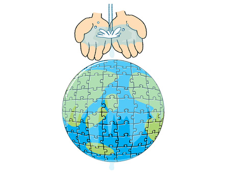 水と地球のパズル 水,手,潤い,資源,環境,地球,守る,パズル,線,ゲームのイラスト素材