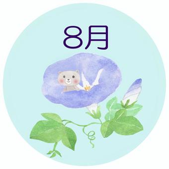 くま　8月 くま,8月,朝顔,夏,植物,動物,かわいい,ほのぼの,ほんわか,まったりのイラスト素材