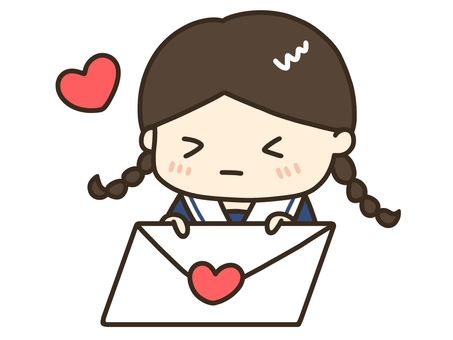 ラブレター(制服、ハート) ラブレター,手紙,告白,バレンタイン,２月,女の子,学生,セーラー服,ゆるい,ゆるかわいいのイラスト素材