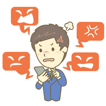 怒りでコメントする男子高校生 スマートフォン,スマホ,男子,高校生,学生,怒り,sns,投稿,書き込み,誹謗中傷のイラスト素材