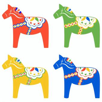 ダーラナホースのセット-ビビッドカラー ダーラナホース,馬,スウェーデン,北欧,民芸品,木彫り,午年,木馬,かわいい,おしゃれのイラスト素材