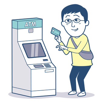 ATMを操作しようとする男性_淡色版 振り込み,atm,キャッシュカード,払い込み,入金,現金,詐欺,公共料金,用紙,ペイジーのイラスト素材
