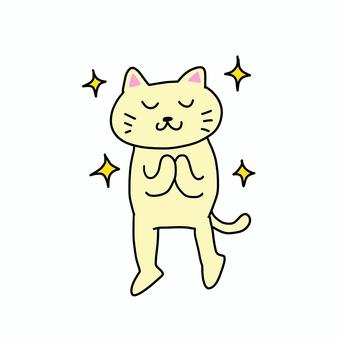 合掌 お祈りするねこ 合掌 お祈りするねこ ねこ,動物,キャラ,ポップ,かわいい,合掌,全身,キラキラ,輝く,光のイラスト素材