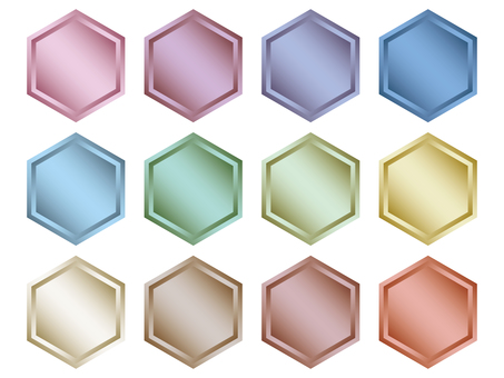 メタリックカラーの六角形フレームセット 六角形,フレーム,メタリック,金属,光沢感,高級感,ピンク,ブルー,パープル,グリーンのイラスト素材