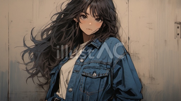 デニムジャケットを着た女性②イラスト - No: 24722493｜無料イラスト